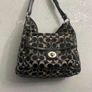Coach Black and Tan Signature Shoulder Bag